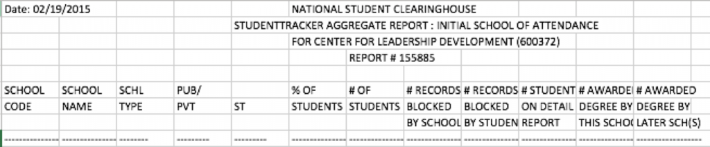 National Student Clearinghouse Aggregate Headings