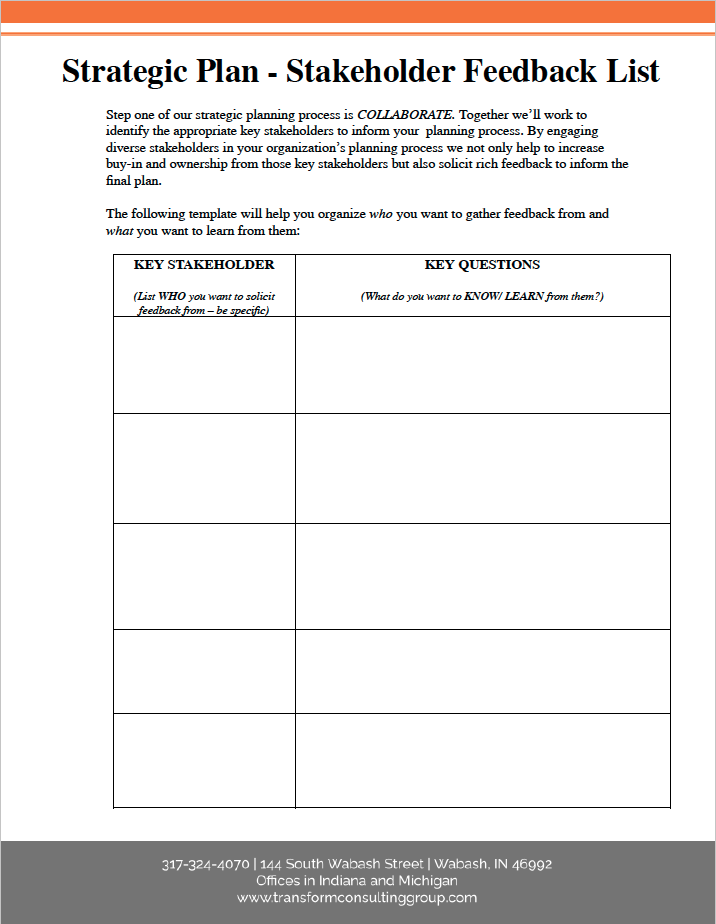 Strategic Plan - Stakeholder Feedback List